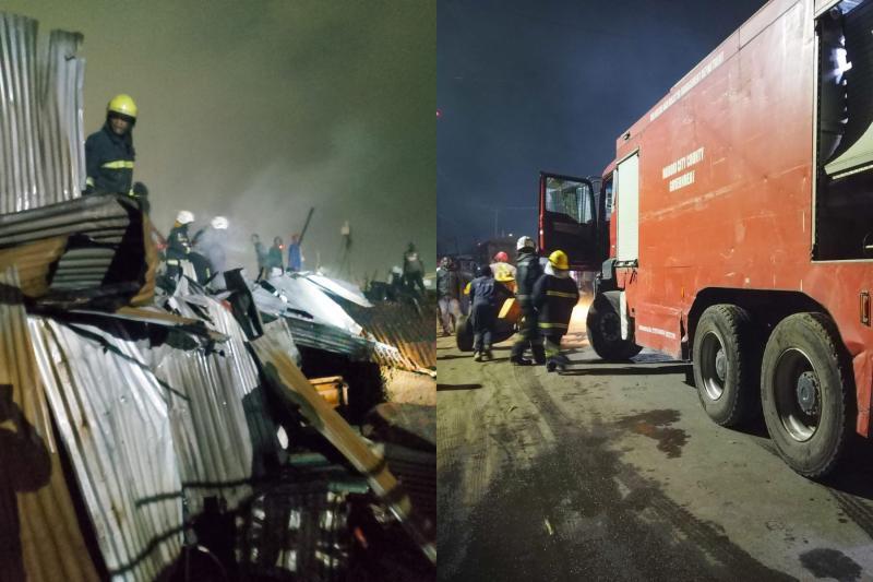 Collage photo of a fire incident in Kibera.